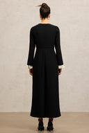 Karsten V-Neck Long Sleeves Folds Maxi Jumpsuit