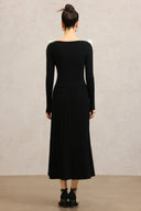 Steffi Round Neck Flowers Long Sleeves Folds Maxi Dress
