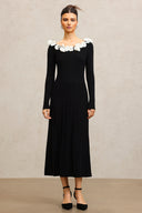 Steffi Round Neck Flowers Long Sleeves Folds Maxi Dress