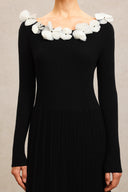 Steffi Round Neck Flowers Long Sleeves Folds Maxi Dress