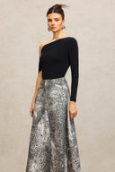 Marina One Shoulder Streamer Leopard Print Denim Top And Skirt Two-Piece Set