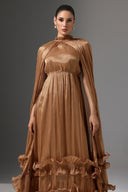 Janiyah High Neck Cape Tie Ruffle Pleated Maxi Dress