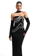 Lokama Strapless Rhinestone Bandage Maxi Dress