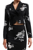 Hermione V-Neck Long Sleeve Floral Print Crop Blazer and Skirt Set