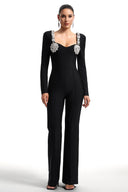 Liaco Sweetheart Neck Rhinestone Bandage Jumpsuit