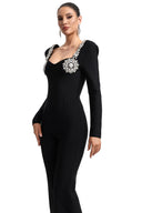 Liaco Sweetheart Neck Rhinestone Bandage Jumpsuit