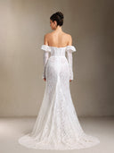 Eudase Lace Chest smearing Sleeve covers Fish bone maxi wedding dress