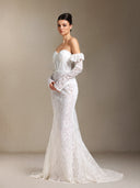 Eudase Lace Chest smearing Sleeve covers Fish bone maxi wedding dress