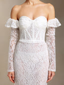 Eudase Lace Chest smearing Sleeve covers Fish bone maxi wedding dress