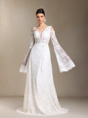 Eren V-neck Bohemia Lace Trailing maxi wedding dress