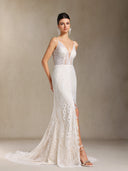Vallea Lace V-neck Backless Slit Trailing maxi dress