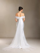 Wenrey Off-the-shoulder Pleating waist-cinching slit tail maxi wedding dress