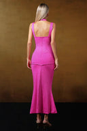 Lalida Sleeveless Halter Rhinestone Cut Out Maxi Dress