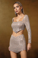 Kaidi Long Sleeve Rhinestone Two Piece Set