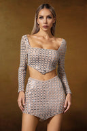 Kaidi Long Sleeve Rhinestone Two Piece Set