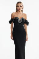 Sarna Off Shoulder Rhinestone Bandage Maxi Dress