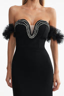 Sarna Off Shoulder Rhinestone Bandage Maxi Dress