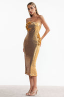 Muera Strapless Sequin Floral Maxi Dress