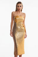 Muera Strapless Sequin Floral Maxi Dress
