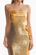 Muera Strapless Sequin Floral Maxi Dress