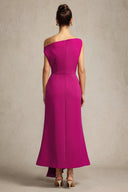 Paulina Oblique Shoulder Sleeveless Folds RosePink Midi Dress
