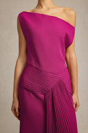 Paulina Oblique Shoulder Sleeveless Folds RosePink Midi Dress