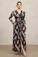 Melia Long Sleeves Floral Printed Slit Maxi Dress