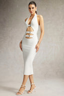 Viane Halter Cut Out Metal Buckle Bandage Midi Dress