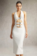 Viane Halter Cut Out Metal Buckle Bandage Midi Dress