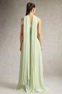 Mellies One Shoulder Floral Ruched High Slit Maxi Dress