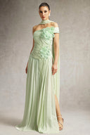 Mellies One Shoulder Floral Ruched High Slit Maxi Dress