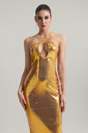 Hazada Halter Cut Out Backless Sequin Maxi Dress