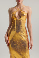 Hazada Halter Cut Out Backless Sequin Maxi Dress