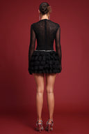 Kerta Classic Contour Crystal Ruffle Mesh Mini Dress