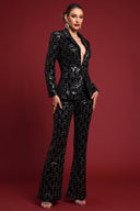 Lula Glamorous Tailored Rhinestone Blazer Two Piece Set