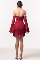 Gladys Sexy Contour Lace Sleeve Corset Mini Dress