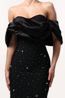 Winify Off Shoulder Rhinestone Bandage Black Maxi Dress
