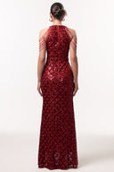 Mallen Glamorous Embellished Halter Fish Scale Sequin Maxi Dress