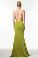 Jalila Sexy Contour V Neck Ruched Knot Slit Knit Maxi Dress