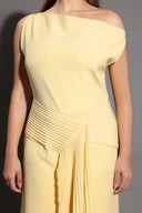 Paulina Oblique Shoulder Sleeveless Folds Yellow Midi Dress