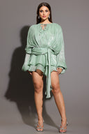 Dekia Long Sleeves Hollow Out Flounce Mini Dress