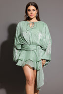 Dekia Long Sleeves Hollow Out Flounce Mini Dress