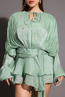 Dekia Long Sleeves Hollow Out Flounce Mini Dress