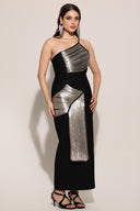 Roanna One Shoulder Sleeveless Tassels Bandage Maxi Dress