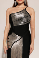 Roanna One Shoulder Sleeveless Tassels Bandage Maxi Dress
