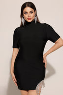 Korasa Short Sleeves Tassels Diamond Bandage Mini Dress