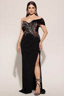 Stolen Strapless Sequin Embroidered Slit Bandage Maxi Dress