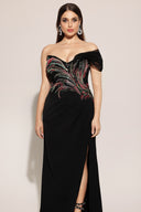 Stolen Strapless Sequin Embroidered Slit Bandage Maxi Dress