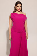 Paulina Oblique Shoulder Sleeveless Folds RosePink Midi Dress