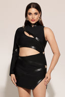 Nude One Shoulder Cutout Mini Bandage Dress